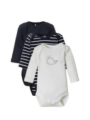 name it BABY rompers - set van 3 donkerblauw/wit